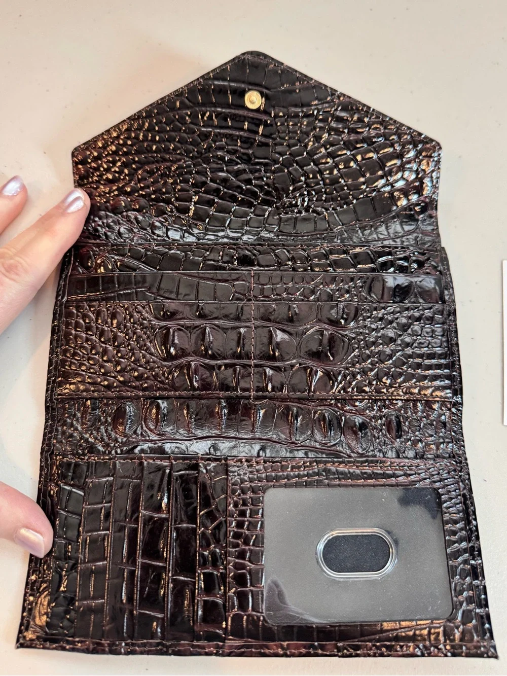 NWT Brahmin Cocoa Ombre Veronica Croc-Embossed Leather Wallet - Brown